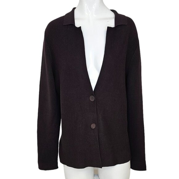 Eileen Fisher Womens Silk Cotton Button Front Cardigan Collared Top Size Small - Picture 1 of 8